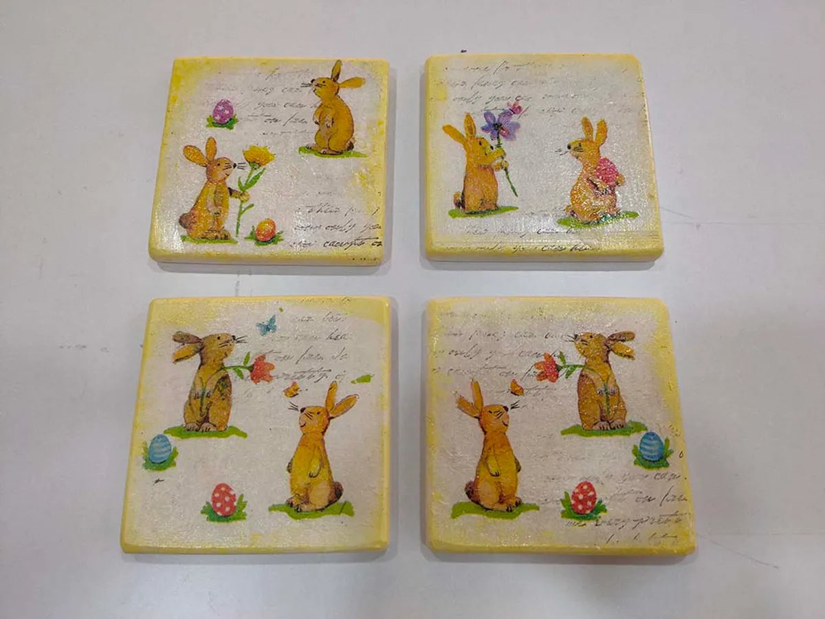 playing bunny marble coasters
