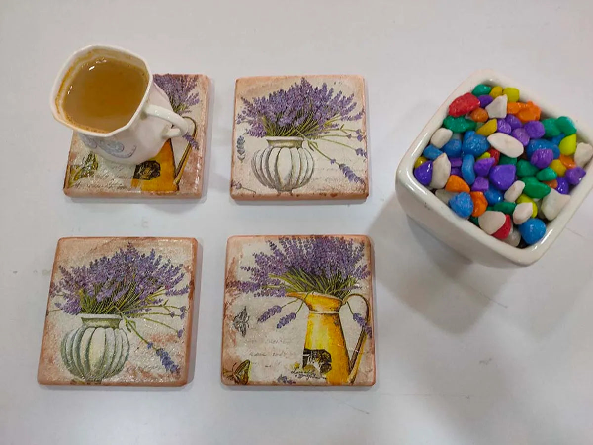 white and lavender marble coasters