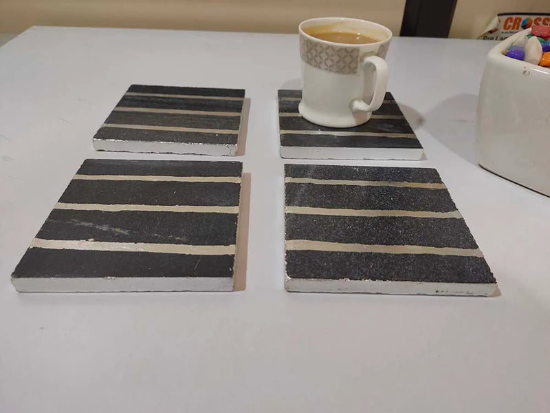 black and silver marble coasters