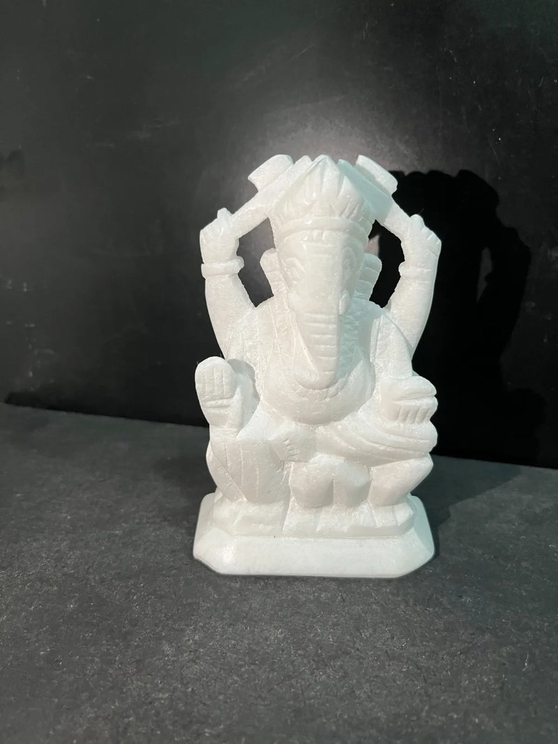 5 inch White Marble Ganesh Idol/Murti Right Trunk for Home Temple and Gifting