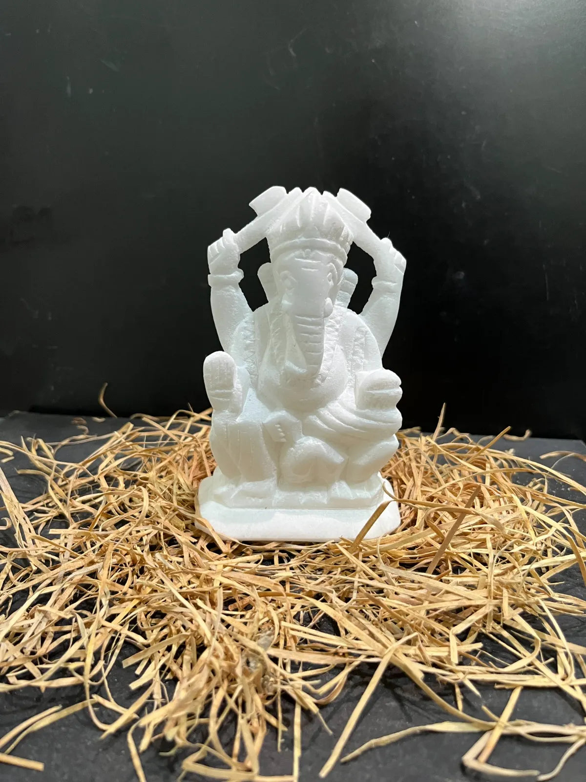 5 inch White Marble Ganesh Idol/Murti Right Trunk for Home Temple and Gifting