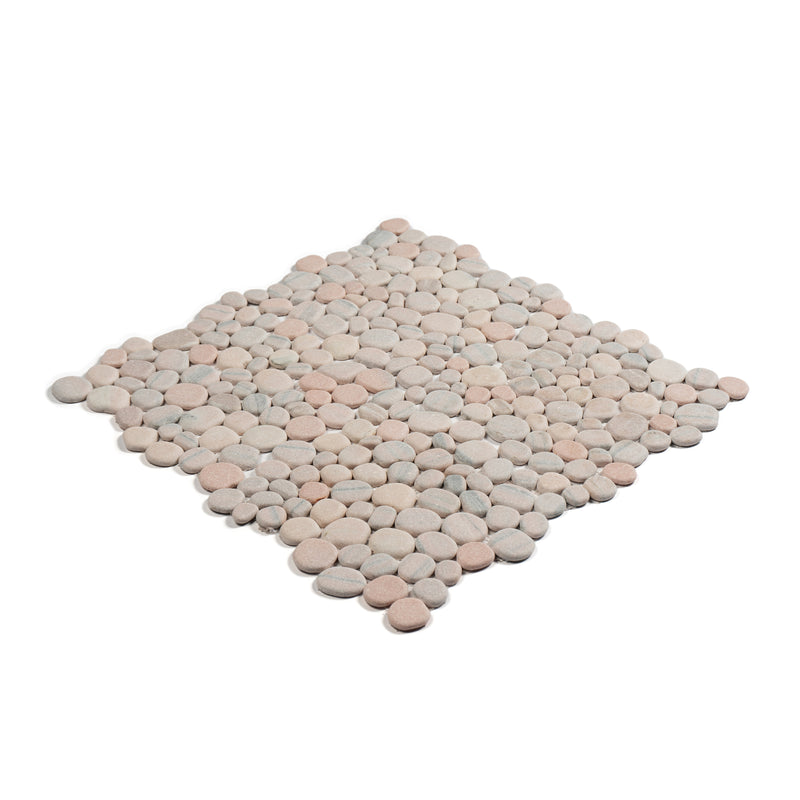 Pink marble flat pebble tile
