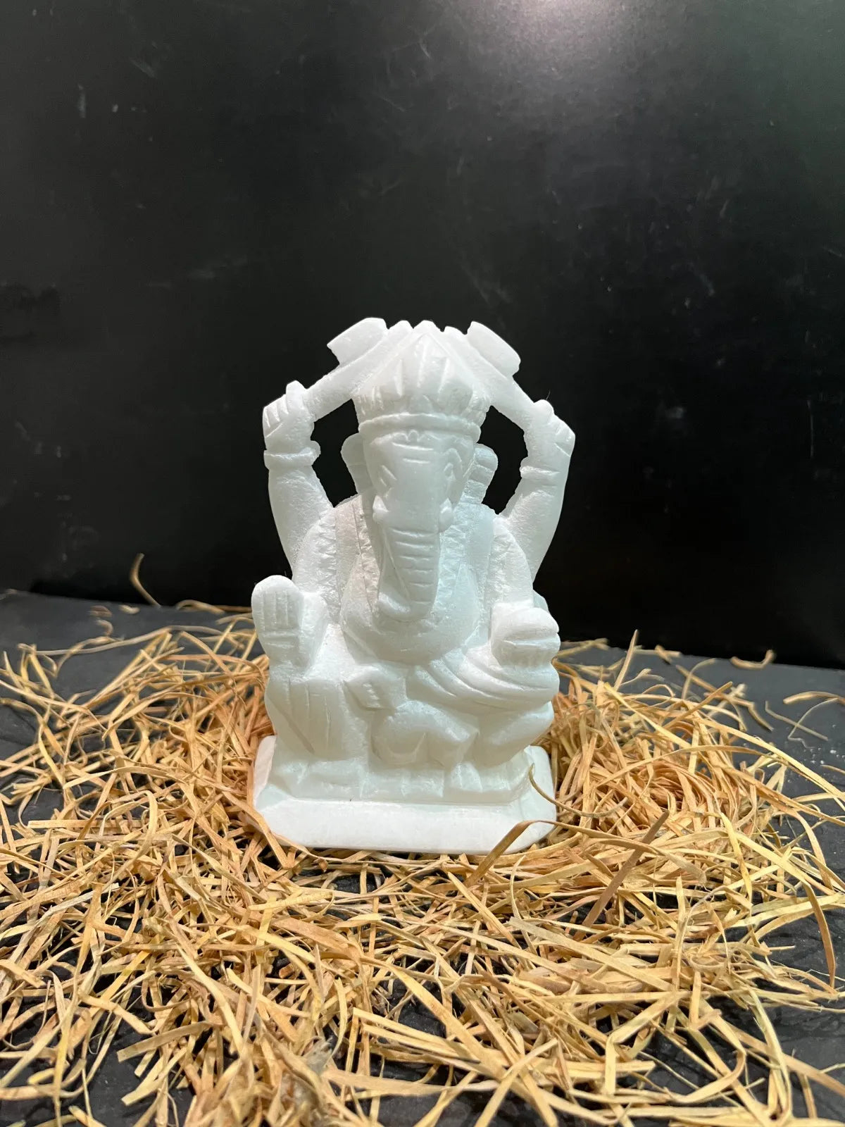 4 nch White Marble Ganesh Idol/Murti Left Trunk for Home Temple and Gifting