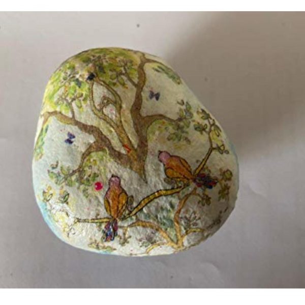 Stonestories Marble Stone Handcrafted All Side Birds on The Tree Designer Stone Gifting Stones