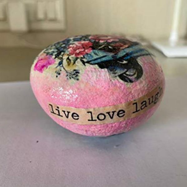 Stonestories Marble Stone Handcrafted All Side Live Love Laugh Pink Designer Stone Gifting Stones - Image 2