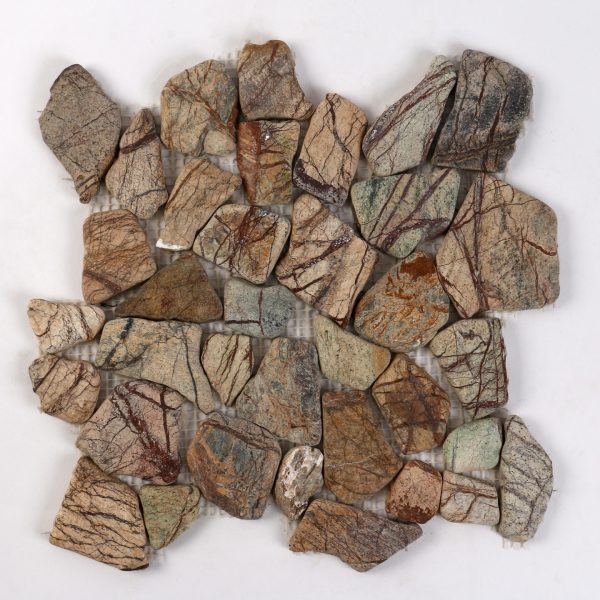 Stonestories Rainforest Brown Flat Pebble Mosaic Tile for Wall Cladding and Flooring - set of 4 - 30 cm x 30 cm Interlocking tiles