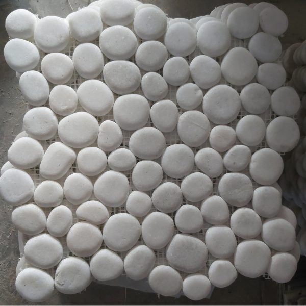 Stonestories Snow white Flat Pebble Mosaic Tile for Wall Cladding and Flooring - set of 4 - 30 cm x 30 cm Interlocking tiles