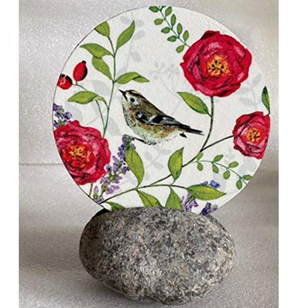 Stonestories Table Decor Stone Accent - Round 5" White Bird Decorative Gifting Plate with Rock Stand