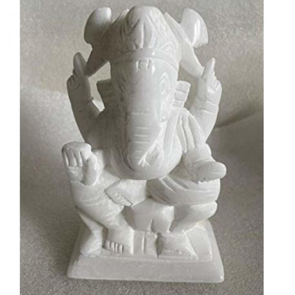 Stonestories White Marble Ganesh Idol/Murti Right Trunk for Home Temple and Gifting(Size -5")