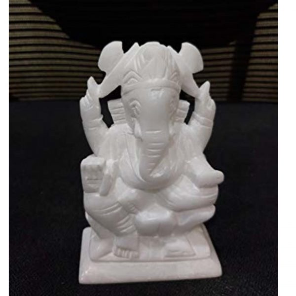 Stonestories White Marble Ganesh Idol/Murti Right Trunk for Home Temple and Gifting(Size -5") - Image 2