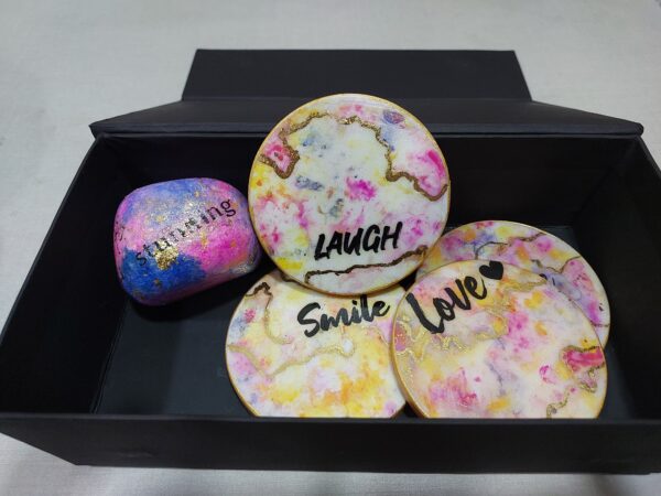 Stonestories Gifting hamper of Marble Rainbow Coasters and Rainbow concept gifting stone /Paperweight - Image 5